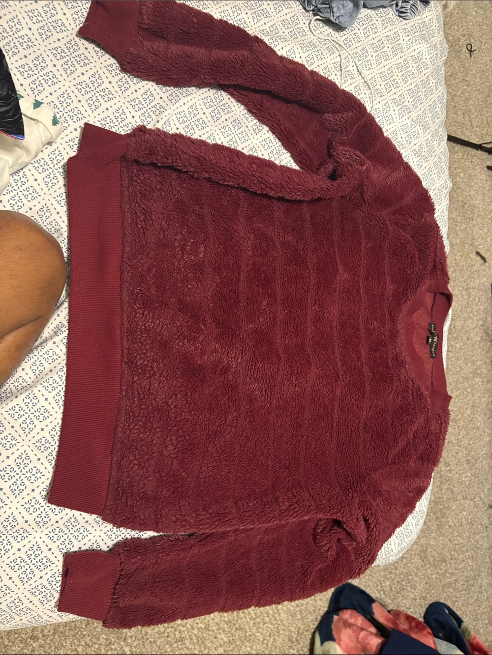 Cozy Plush Crewneck Sweater in Burgundy